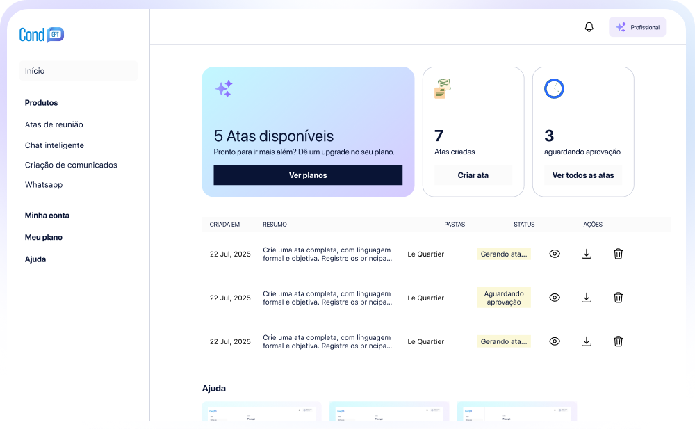Interface do software Gerador de Atas mostrando transcrição automática